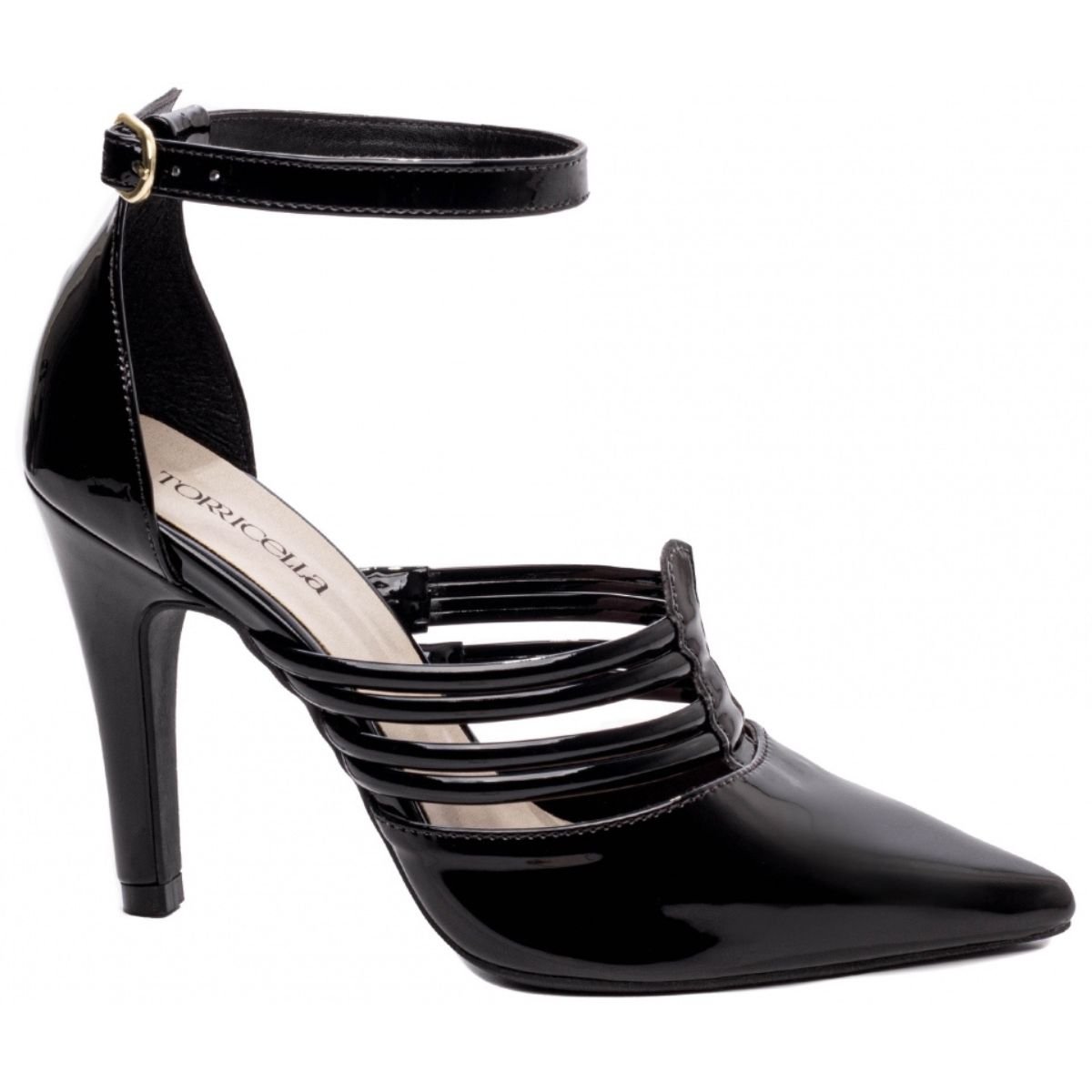 Scarpin Feminino Verniz Salto Alto Fino com Tiras Moderno Torricella