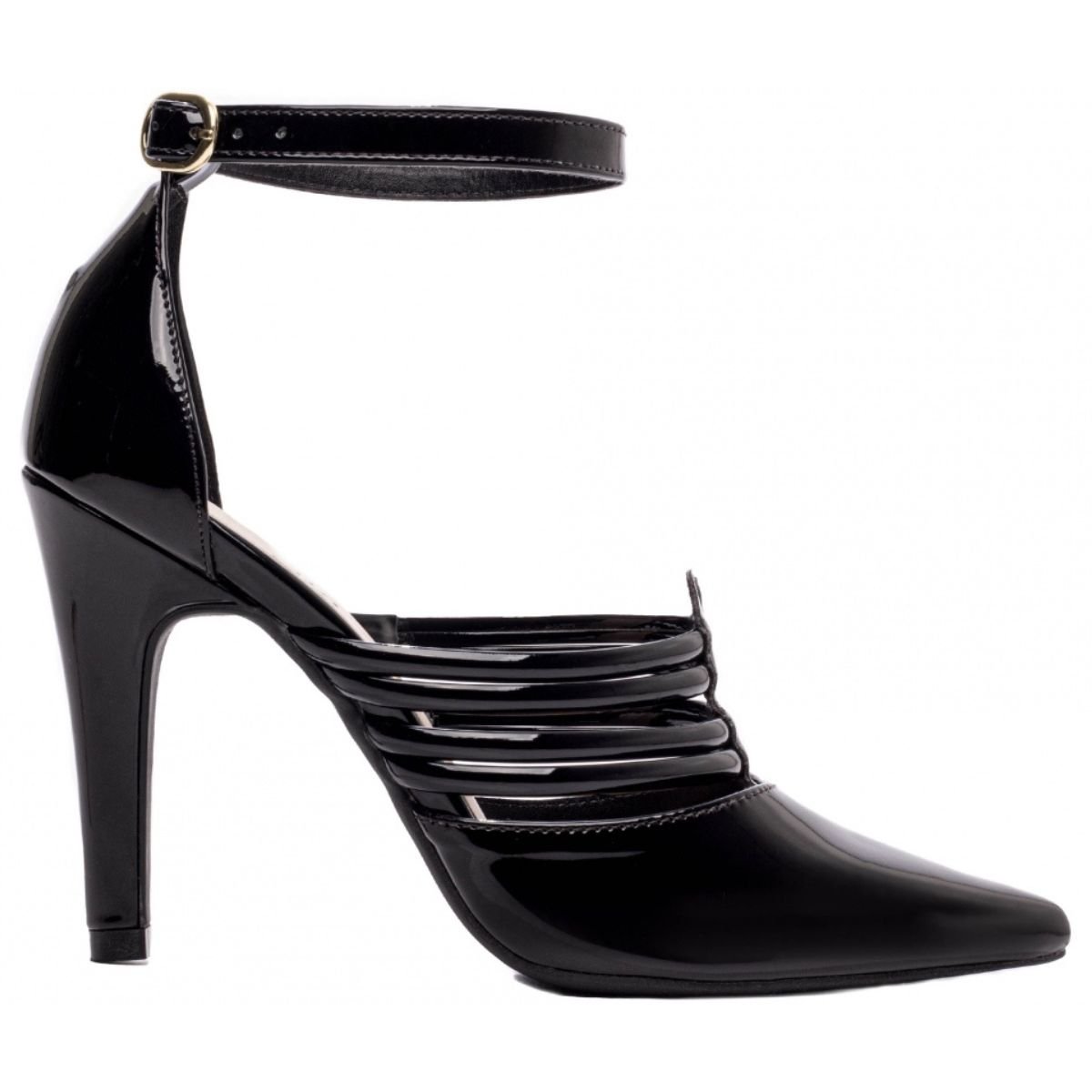Scarpin Feminino Verniz Salto Alto Fino com Tiras Moderno Torricella Preto 4