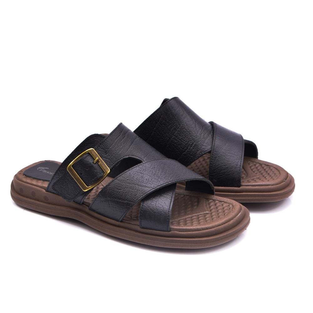 Sandália Slide Masculina C/fivela Couro Legítimo Confortável