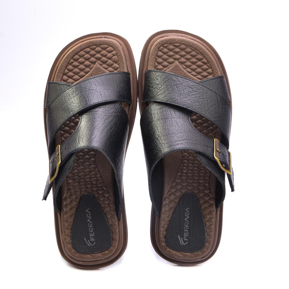 Sandália Slide Masculina C/fivela Couro Legítimo Confortável Preto 3