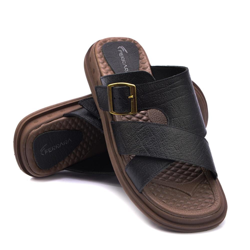 Sandália Slide Masculina C/fivela Couro Legítimo Confortável Preto 4