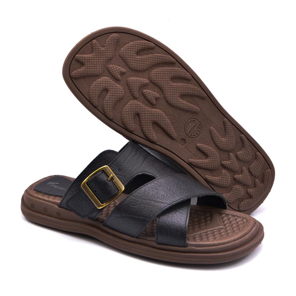 Sandália Slide Masculina C/fivela Couro Legítimo Confortável Preto 5