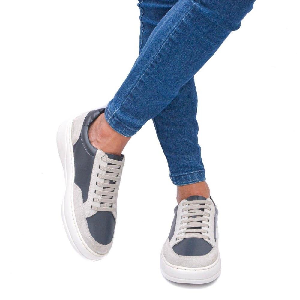 Tênis Casual Ferrara Tokio 100% Couro Legítimo Masculino Grafite/Cinza 2