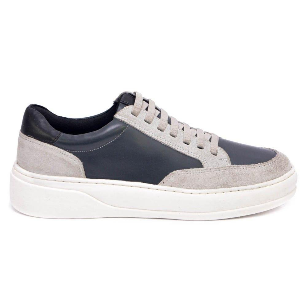Tênis Casual Ferrara Tokio 100% Couro Legítimo Masculino Grafite/Cinza 3