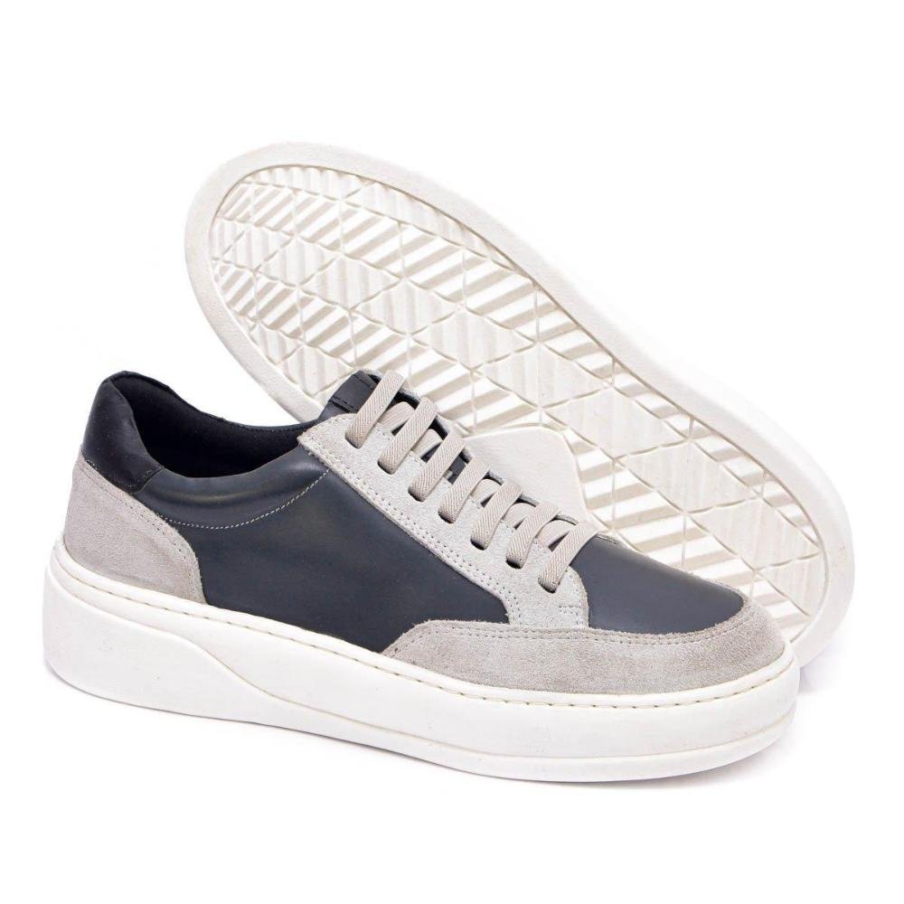 Tênis Casual Ferrara Tokio 100% Couro Legítimo Masculino Grafite/Cinza 4