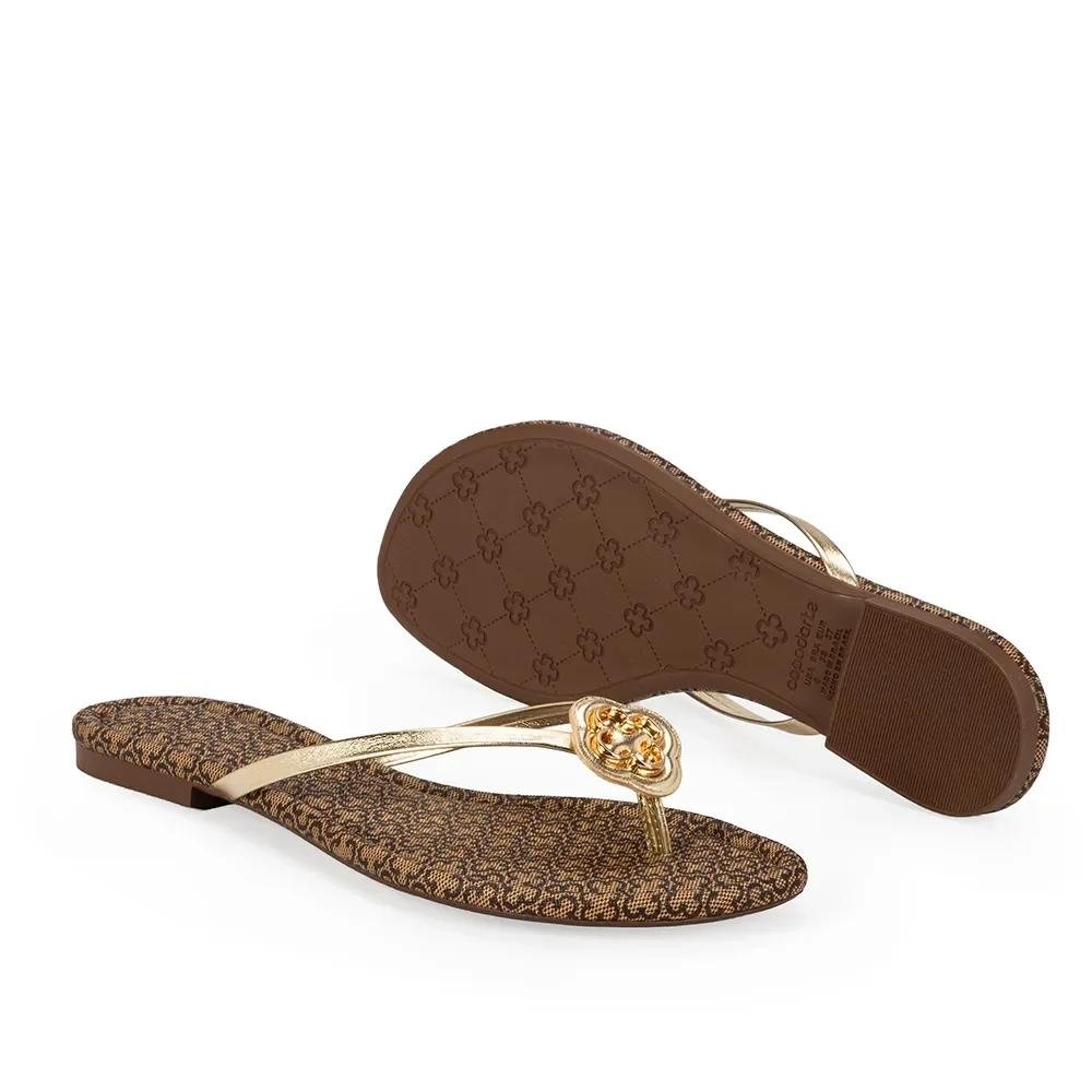 CHINELO CAPODARTE CHINELO DE DEDO COURO MONOGRAM DOURADO Dourado/Marrom 2