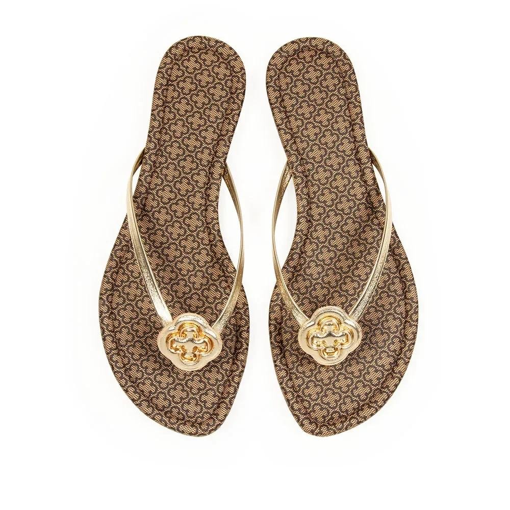 CHINELO CAPODARTE CHINELO DE DEDO COURO MONOGRAM DOURADO Dourado/Marrom 3